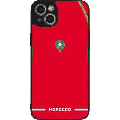 Coque iPhone 15 Plus - Silicone rigide noir Maillot de football Maroc 2026 personnalisable