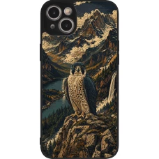 iPhone 15 Plus Case Hülle - Silikon schwarz Linocut Wanderfalke