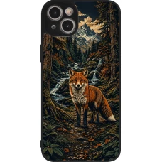 Coque iPhone 15 Plus - Silicone rigide noir Linocut Renard