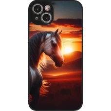 Coque iPhone 15 Plus - Silicone rigide noir Majestic Sunset Horse