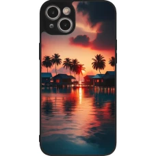 Coque iPhone 15 Plus - Silicone rigide noir Paradis Maldives