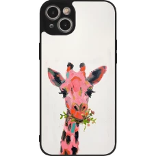 iPhone 15 Plus Case Hülle - Silikon schwarz Pink Girafe Paint