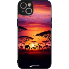Coque iPhone 15 Plus - Silicone rigide noir Safari sunset wildlife