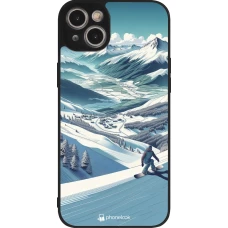 iPhone 15 Plus Case Hülle - Silikon schwarz Snowboarder Berg