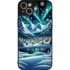 Coque iPhone 15 Plus - Silicone rigide noir Snowy Mountain Village Lake night