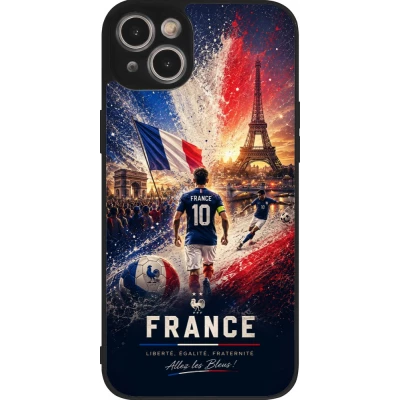 Coque iPhone 15 Plus - Silicone rigide noir Football France splash 2026