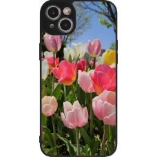 Coque iPhone 15 Plus - Silicone rigide noir Tulips Spring 2026