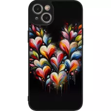 Coque iPhone 15 Plus - Silicone rigide noir Valentine 2024 Coeur Noir Abstrait