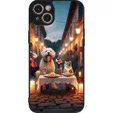 iPhone 15 Plus Case Hülle - Silikon schwarz Valentin 2024 Hund & Katze Kerzenlicht