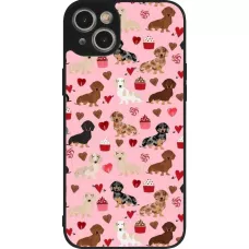 Coque iPhone 15 Plus - Silicone rigide noir Valentine 2024 puppy love