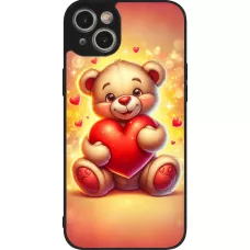 Coque iPhone 15 Plus - Silicone rigide noir Valentine 2024 Teddy love