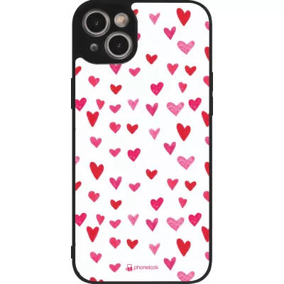 iPhone 15 Plus Case Hülle - Silikon schwarz Valentine 2022 Many pink hearts