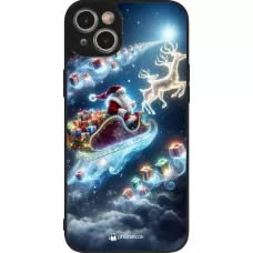 Coque iPhone 15 Plus - Silicone rigide noir Noël 2023 Père Noël enchanté