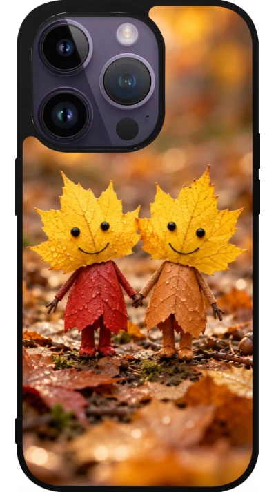 Coque iPhone 15 Pro - Silicone rigide noir Autumn 26 Couple of leaves