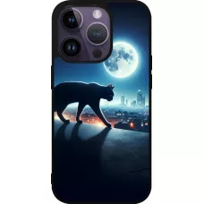 iPhone 15 Pro Case Hülle - Silikon schwarz Schwarze Katze unter dem Vollmond
