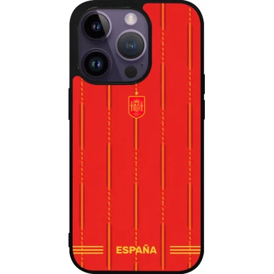 Coque iPhone 15 Pro - Silicone rigide noir Maillot de football Espagne 2026 personnalisable