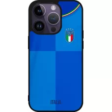 Coque iPhone 15 Pro - Silicone rigide noir Maillot de football Italie 2022 personnalisable
