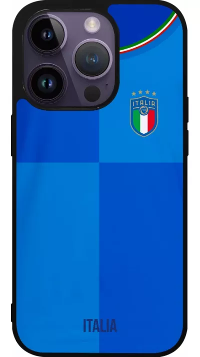 Coque iPhone 15 Pro - Silicone rigide noir Maillot de football Italie 2022 personnalisable