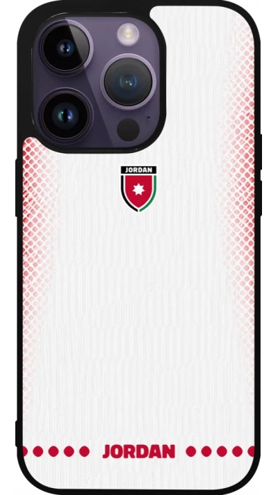 Coque iPhone 15 Pro - Silicone rigide noir Maillot de football Jordanie 2026 personnalisable