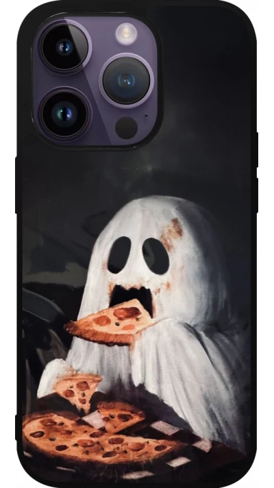iPhone 15 Pro Case Hülle - Silikon schwarz Halloween 2026 Ghost eating pizza