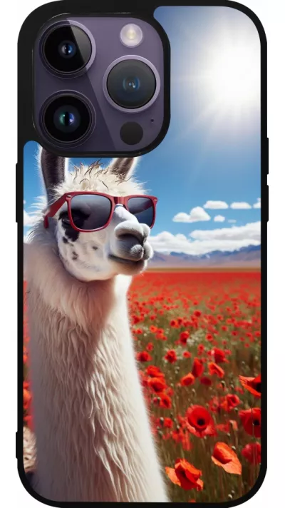 iPhone 15 Pro Case Hülle - Silikon schwarz Lama Chic in Mohnblume