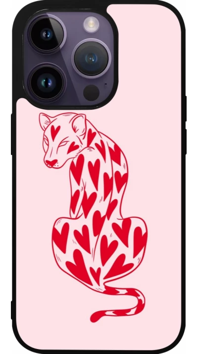 iPhone 15 Pro Case Hülle - Silikon schwarz Leopard with hearts 2026