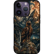 Coque iPhone 15 Pro - Silicone rigide noir Linocut Aigle Royal