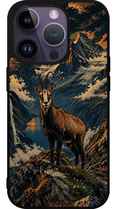 Coque iPhone 15 Pro - Silicone rigide noir Linocut Chamois