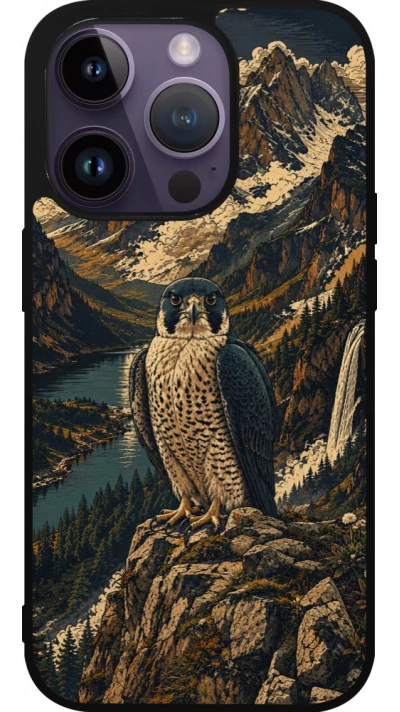 Coque iPhone 15 Pro - Silicone rigide noir Linocut Faucun pèlerin