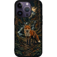 Coque iPhone 15 Pro - Silicone rigide noir Linocut Renard