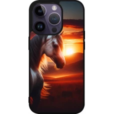 iPhone 15 Pro Case Hülle - Silikon schwarz Majestätischer Sonnenuntergang Pferd