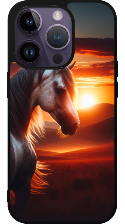 iPhone 15 Pro Case Hülle - Silikon schwarz Majestätischer Sonnenuntergang Pferd