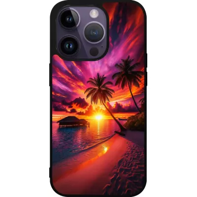 iPhone 15 Pro Case Hülle - Silikon schwarz Malediven Abenddämmerung Glückseligkeit