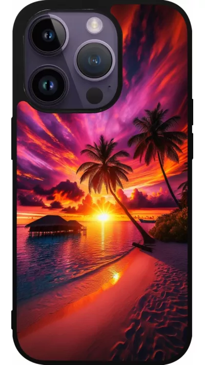 iPhone 15 Pro Case Hülle - Silikon schwarz Malediven Abenddämmerung Glückseligkeit