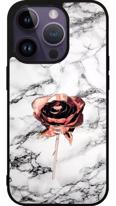 iPhone 15 Pro Case Hülle - Silikon schwarz Marble Rose Gold