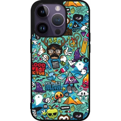 iPhone 15 Pro Case Hülle - Silikon schwarz Mixed Cartoons Turquoise