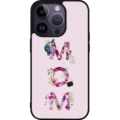 Coque iPhone 15 Pro - Silicone rigide noir Mom 2024 girly mom