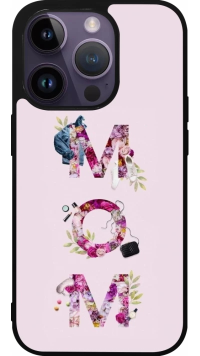 Coque iPhone 15 Pro - Silicone rigide noir Mom 2024 girly mom