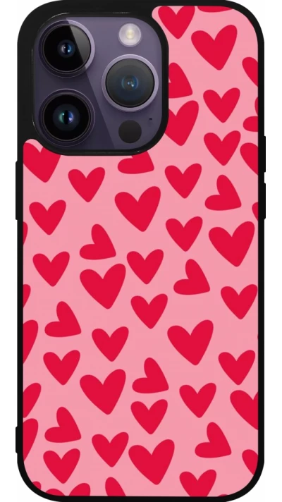 Coque iPhone 15 Pro - Silicone rigide noir Mom 2024 petits coeurs