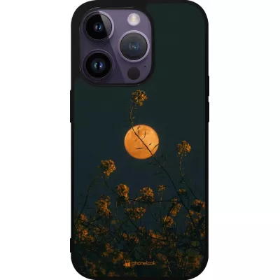 Coque iPhone 15 Pro - Silicone rigide noir Moon Flowers