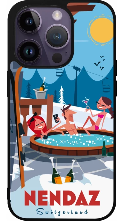 Coque iPhone 15 Pro - Silicone rigide noir Nendaz Mountain Jacuzzi