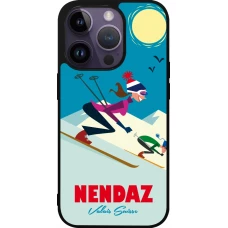 Coque iPhone 15 Pro - Silicone rigide noir Nendaz Ski Downhill