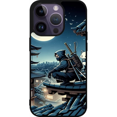 Coque iPhone 15 Pro - Silicone rigide noir Ninja sous la lune