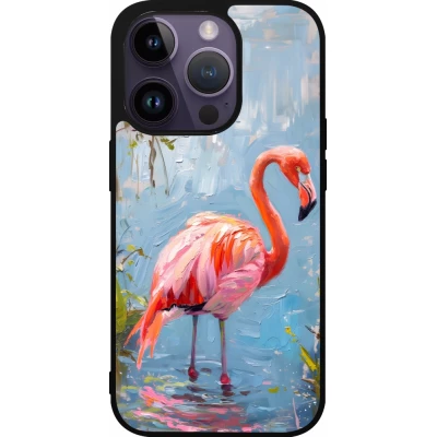 iPhone 15 Pro Case Hülle - Silikon schwarz Paint Flamingo