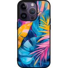 Coque iPhone 15 Pro - Silicone rigide noir Palms Blue