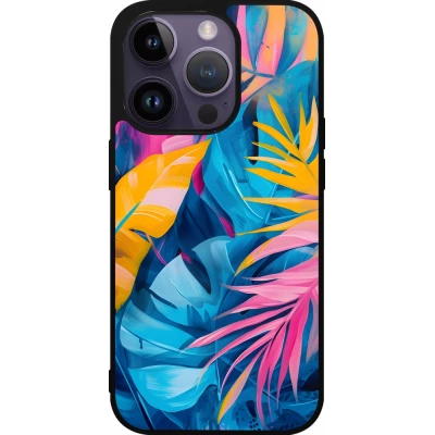 Coque iPhone 15 Pro - Silicone rigide noir Palms Blue