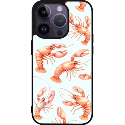 iPhone 15 Pro Case Hülle - Silikon schwarz Muster von pastellfarbenen Hummern