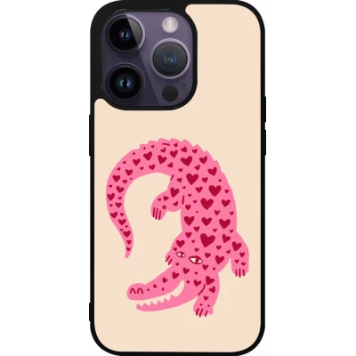 iPhone 15 Pro Case Hülle - Silikon schwarz Pink crocodile 2026