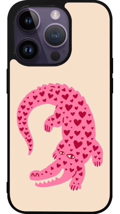Coque iPhone 15 Pro - Silicone rigide noir Pink crocodile 2026