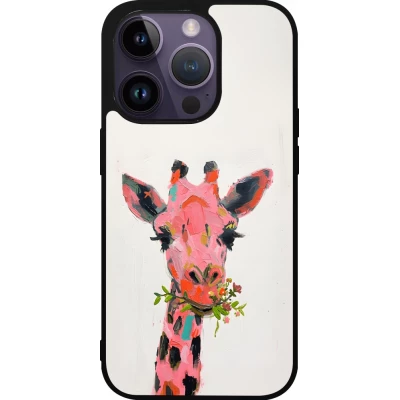 Coque iPhone 15 Pro - Silicone rigide noir Pink Girafe Paint